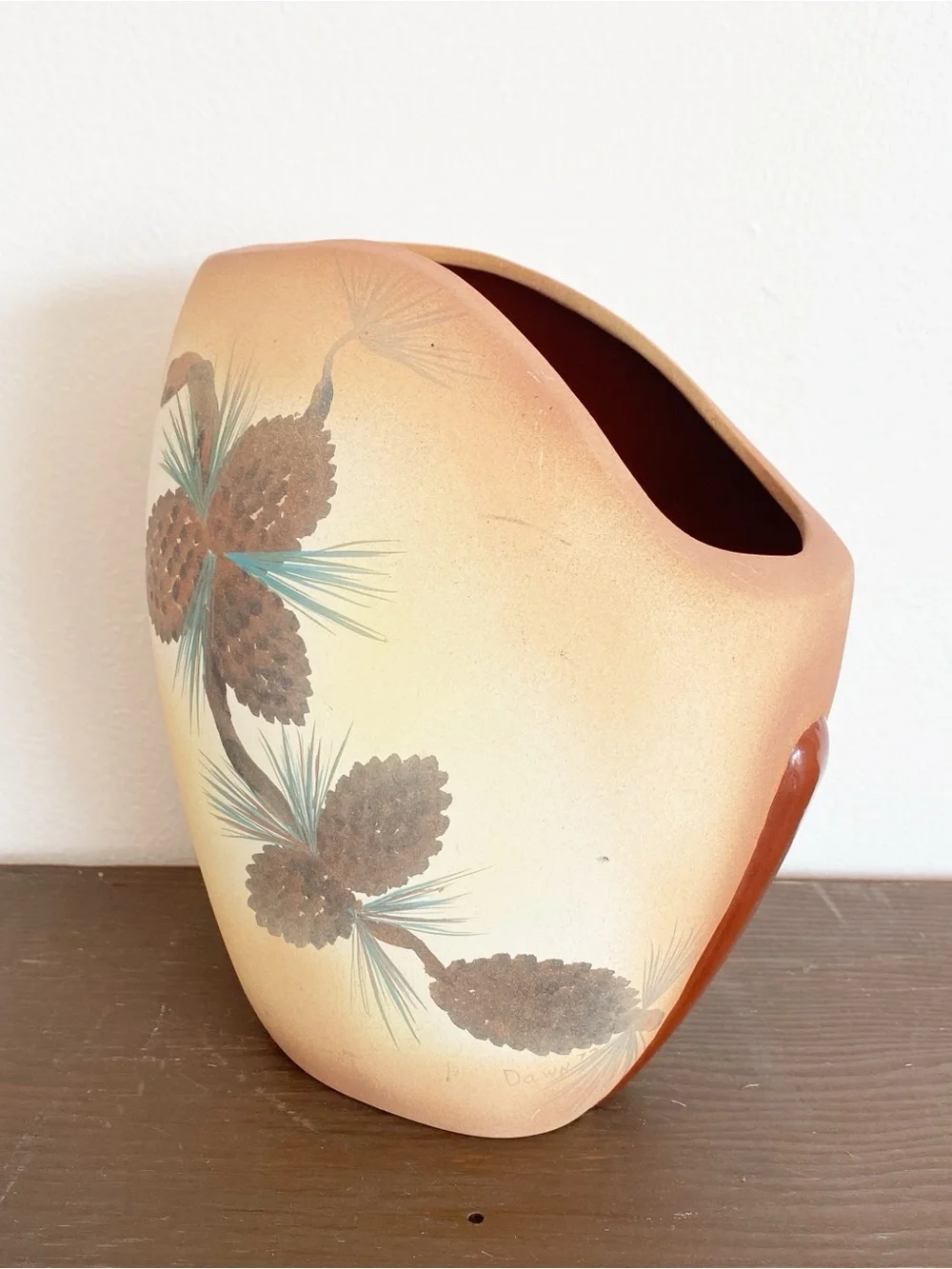 Vintage Pinecone Ceramic Rustic Lodge Cabin Decor Matte Painted Vase Planter 8x6